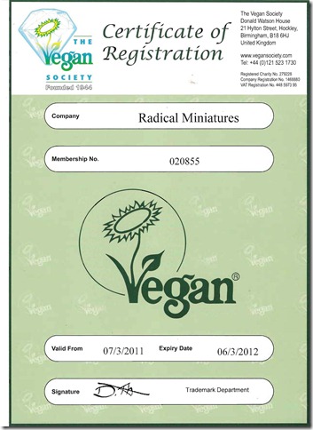 Vegan Society - Certificate of Registration